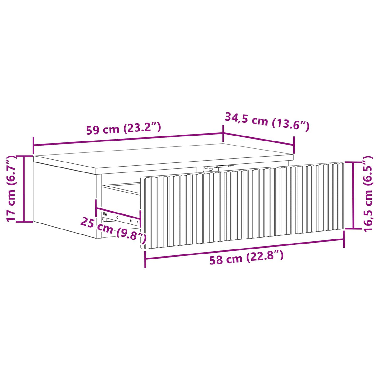 vidaXL Wandgemonteerde Zijtafel Zwart 59 x 34,5 x 17 cm Bewerkt hout