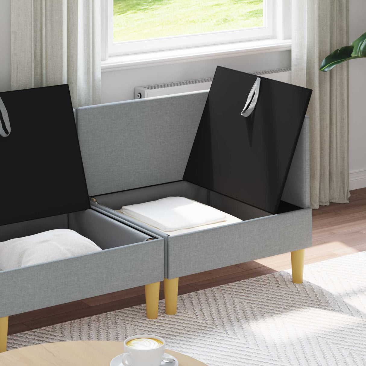 vidaXL Woonkamer Meubelset met kussen met opslag 3 pcs Lichtgrijs Stof