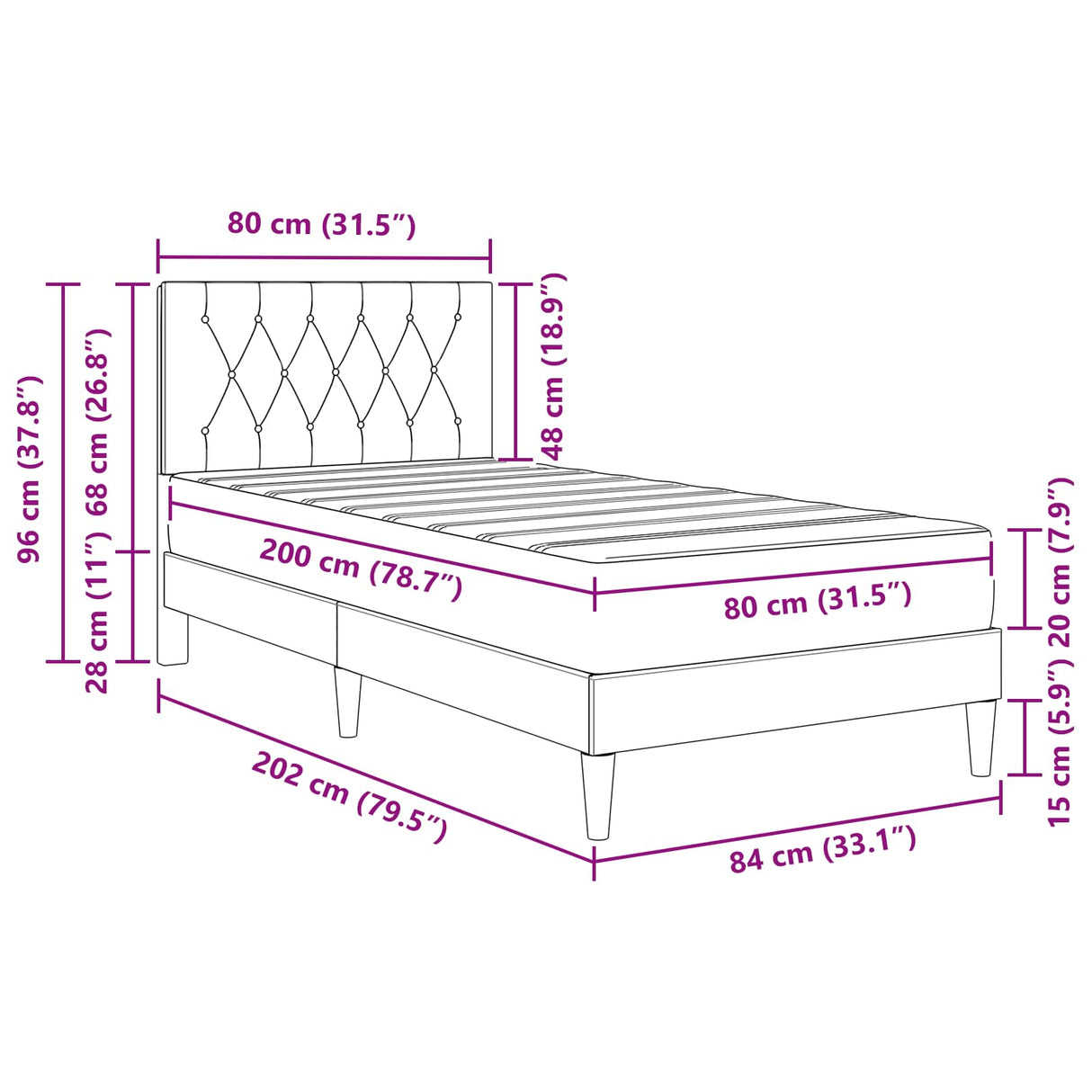 vidaXL Bedframe met matras met hoofdeinde Roze 80 x 200 cm Fluweel