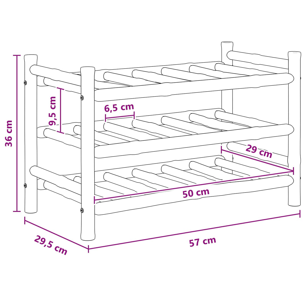 vidaXL Wine Rack Natural 32.5 x 29.5 x 36 cm Bamboo