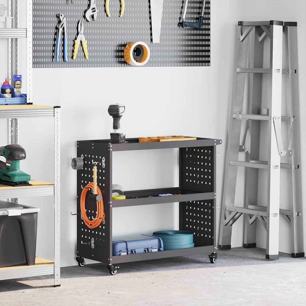 vidaXL Gereedschapswagen Zwart 75 x 35 x 73 cm Koudgewalst staal