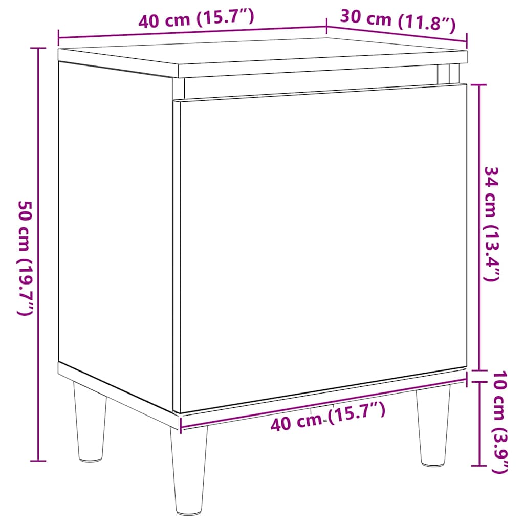 vidaXL Nightstand with Solid Wood Legs 40x30x50 cm White