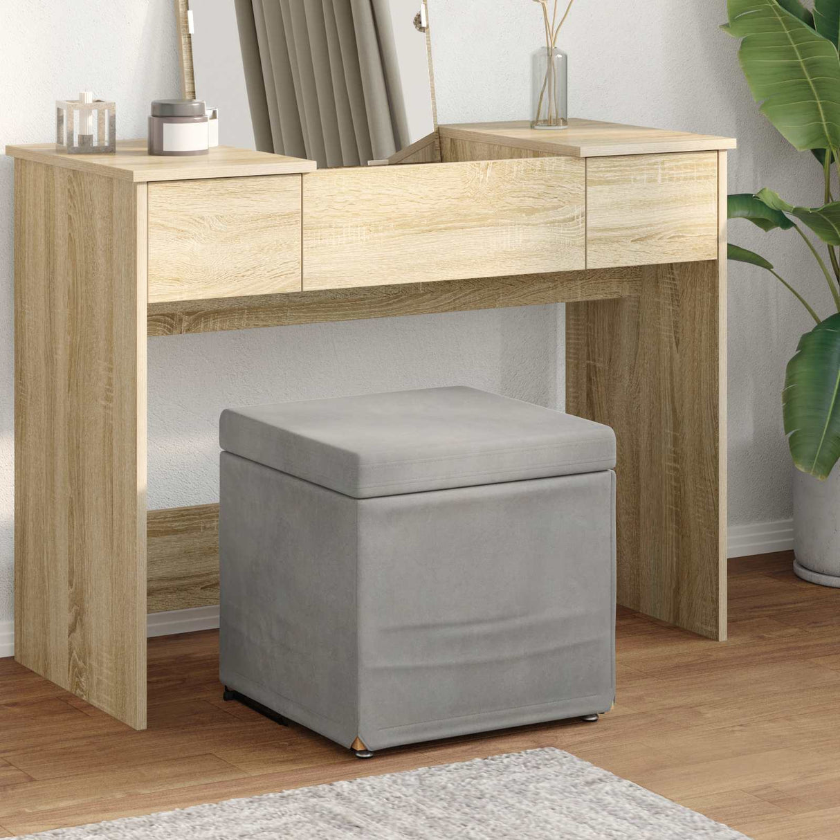 vidaXL Kruk Lichtgrijs 41 x 41 x 40 cm Stof en Geëngineerd Hout