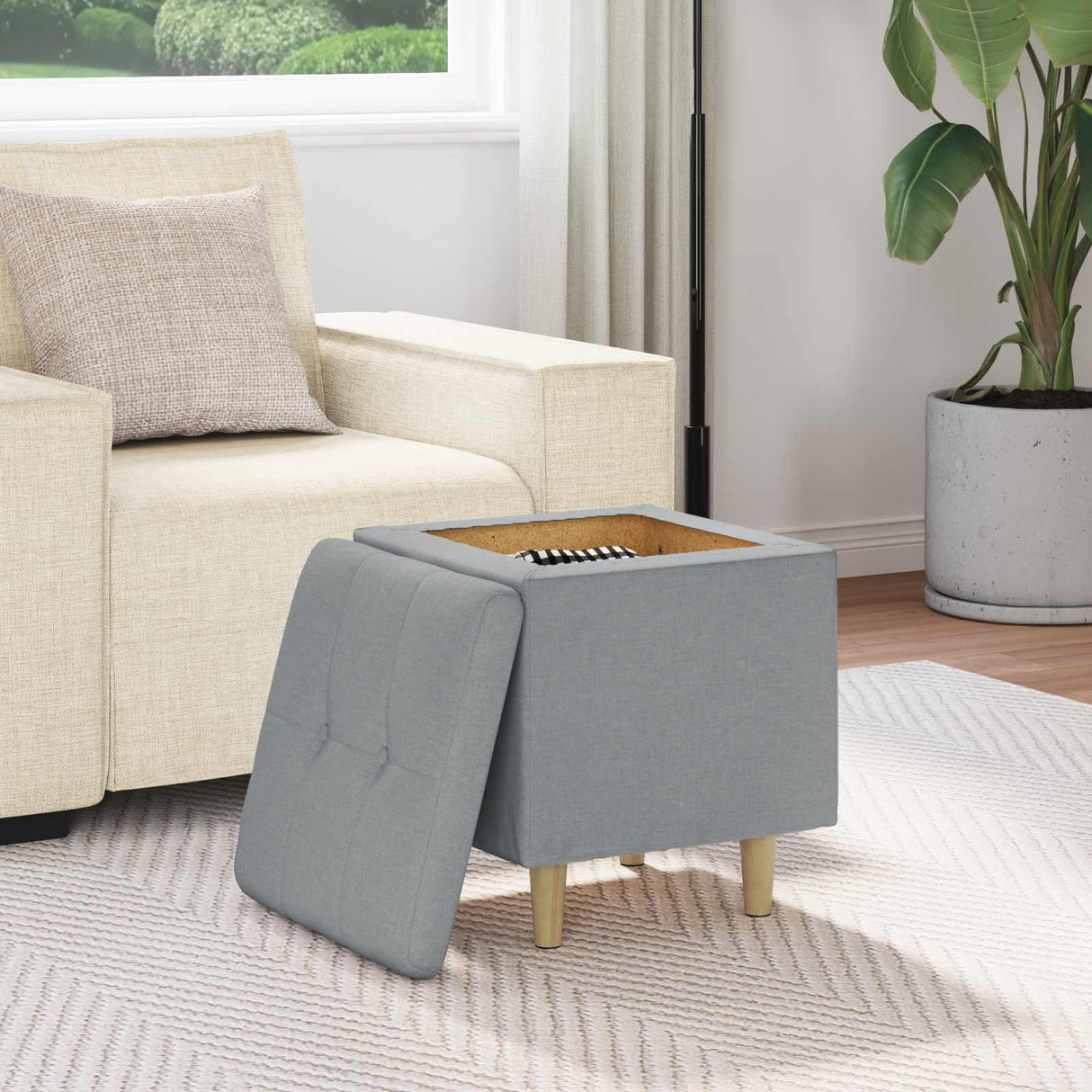 vidaXL Ottoman met opslag met kussen Lichtgrijs 40 x 40 x 45 cm Stof