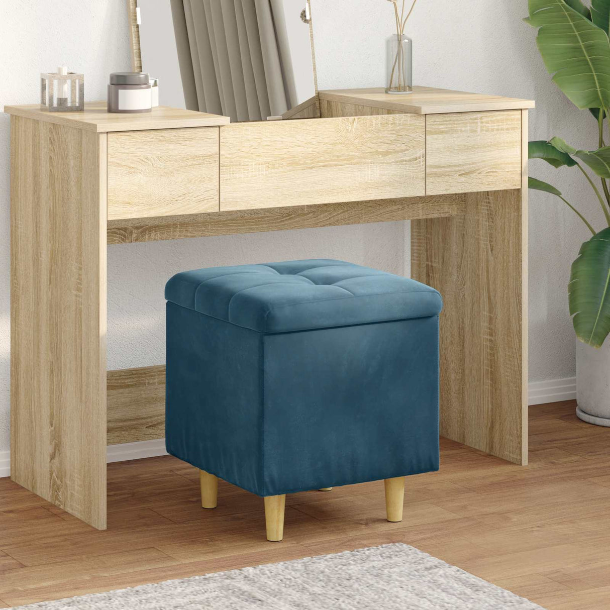 vidaXL Ottoman met opslag met kussen Lichtgrijs 40 x 40 x 45 cm Stof
