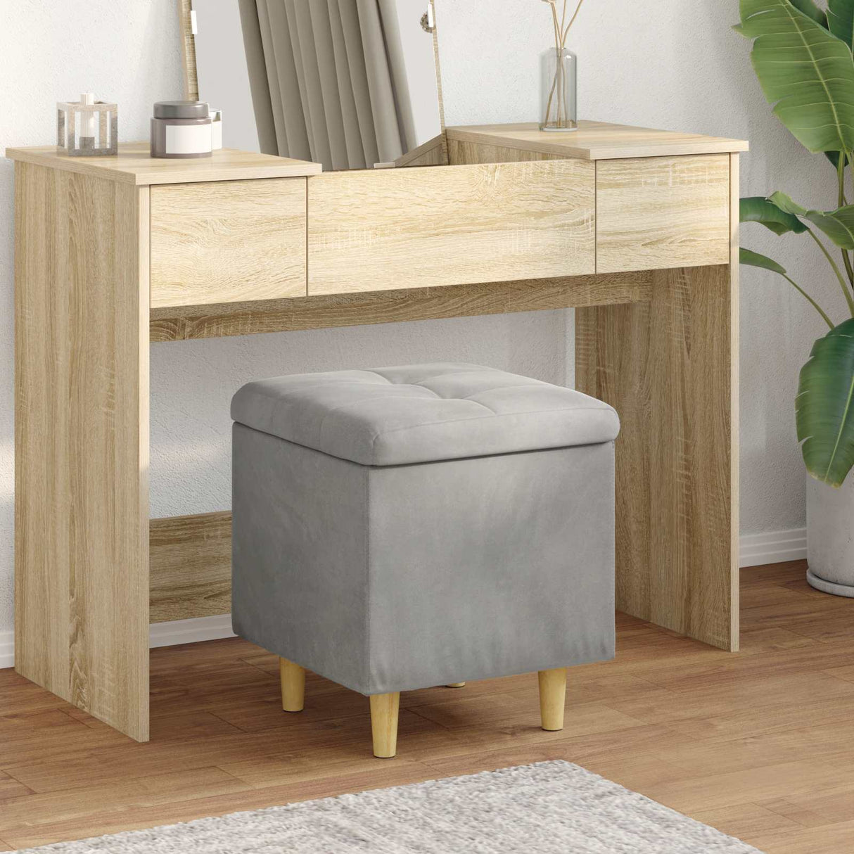 vidaXL Ottoman met opslag met kussen Lichtgrijs 40 x 40 x 45 cm Stof