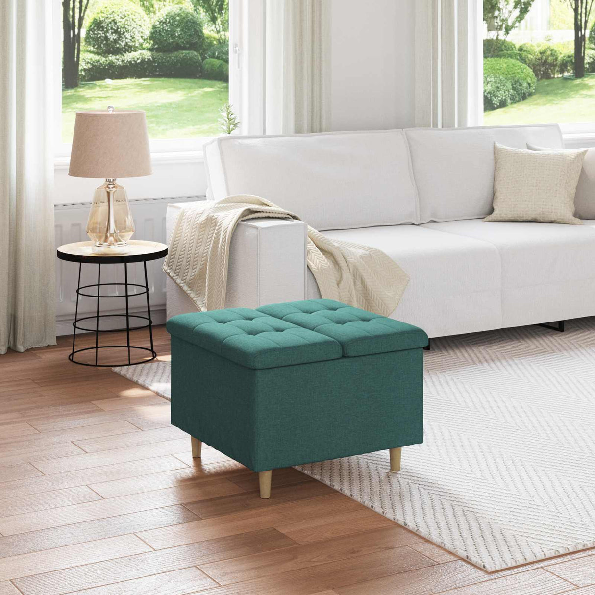 vidaXL Ottoman met opslag met kussen Lichtgrijs 40 x 40 x 45 cm Stof