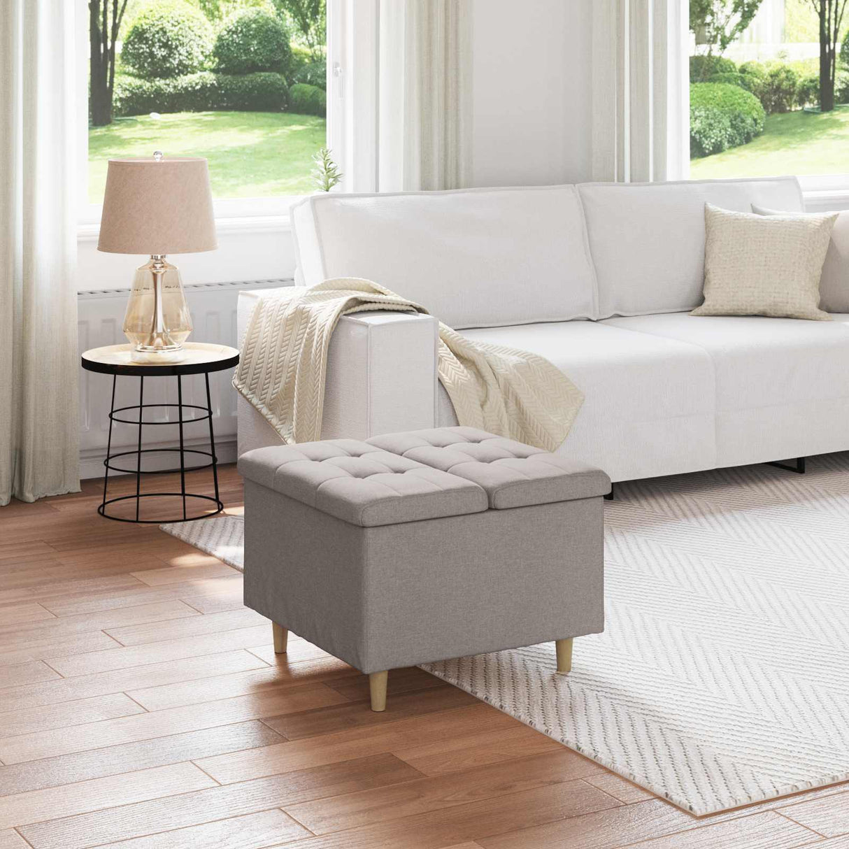 vidaXL Ottoman met opslag met kussen Lichtgrijs 40 x 40 x 45 cm Stof