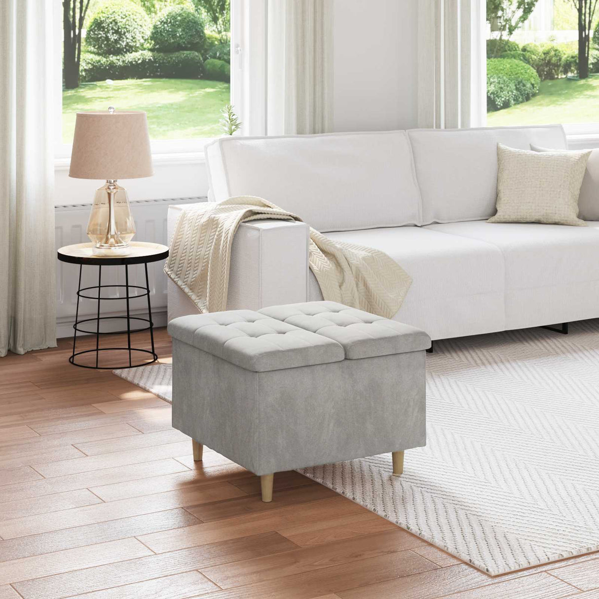 vidaXL Ottoman met opslag met kussen Lichtgrijs 40 x 40 x 45 cm Stof