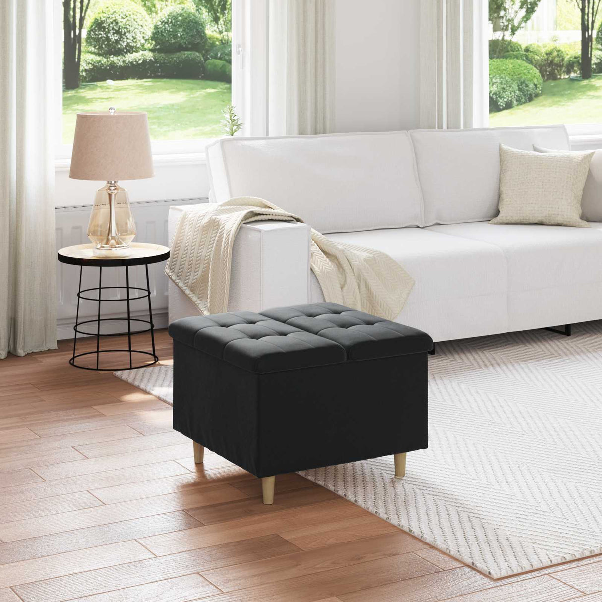 vidaXL Ottoman met opslag met kussen Lichtgrijs 40 x 40 x 45 cm Stof