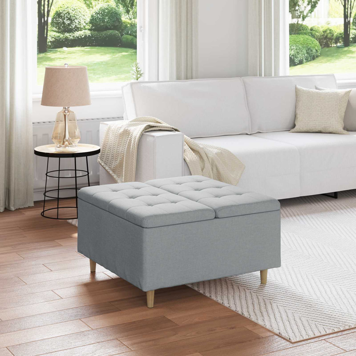 vidaXL Ottoman met opslag met kussen Lichtgrijs 40 x 40 x 45 cm Stof