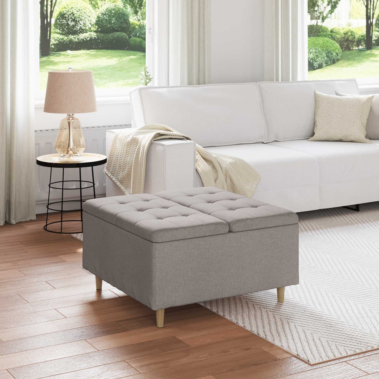 vidaXL Ottoman met opslag met kussen Lichtgrijs 40 x 40 x 45 cm Stof