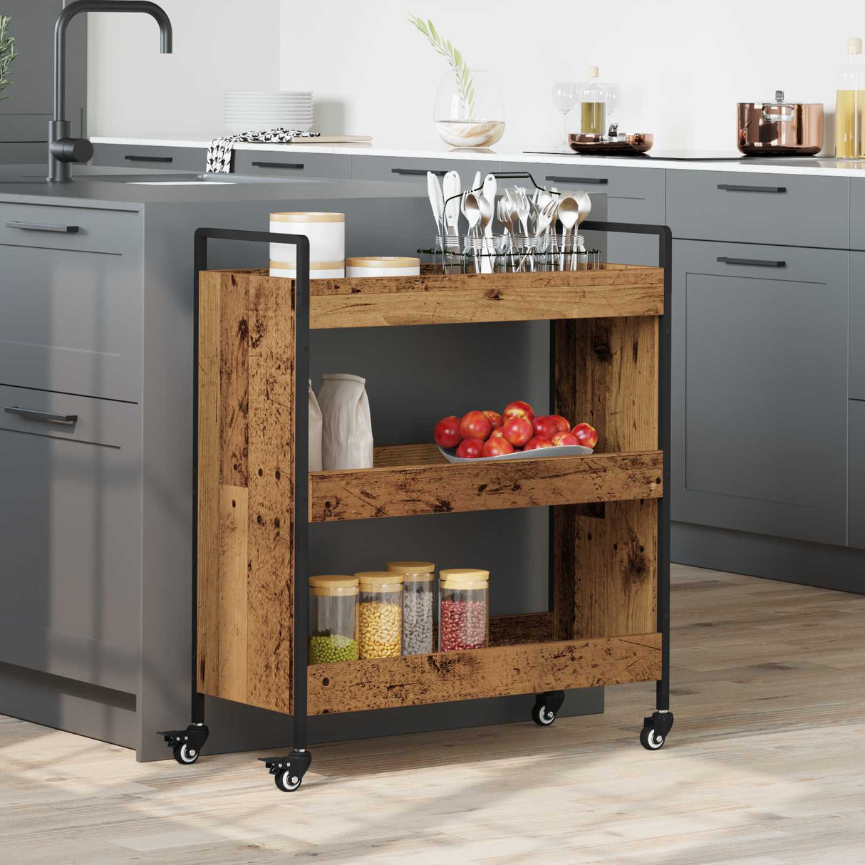 vidaXL Keukentrolley 70x30x82 cm bewerkt hout zwart