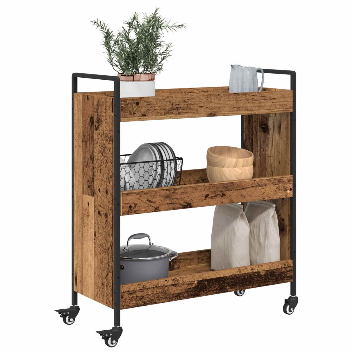 vidaXL Keukentrolley 70x30x82 cm bewerkt hout zwart