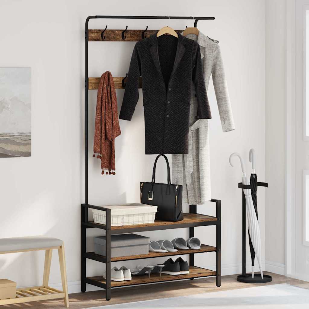 vidaXL Coat Rack with Shelf Black Oak 75 x 34 x 184 cm Engineered Wood