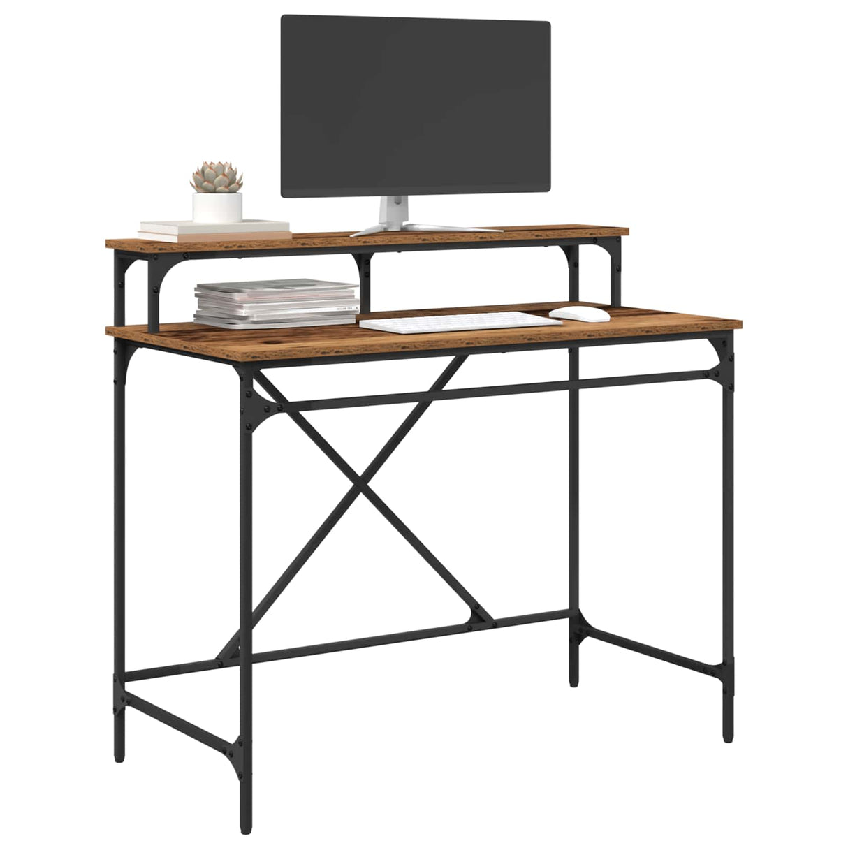 vidaXL Bureau 100x50x90 cm bewerkt hout en ijzer sonoma eikenkleur
