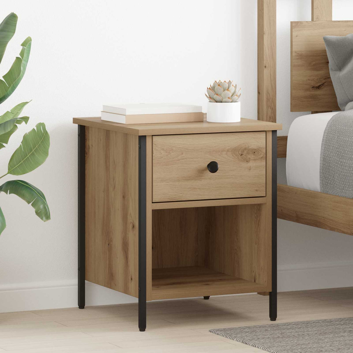 vidaXL Bedside cabinet 40x42x50 cm engineered wood black