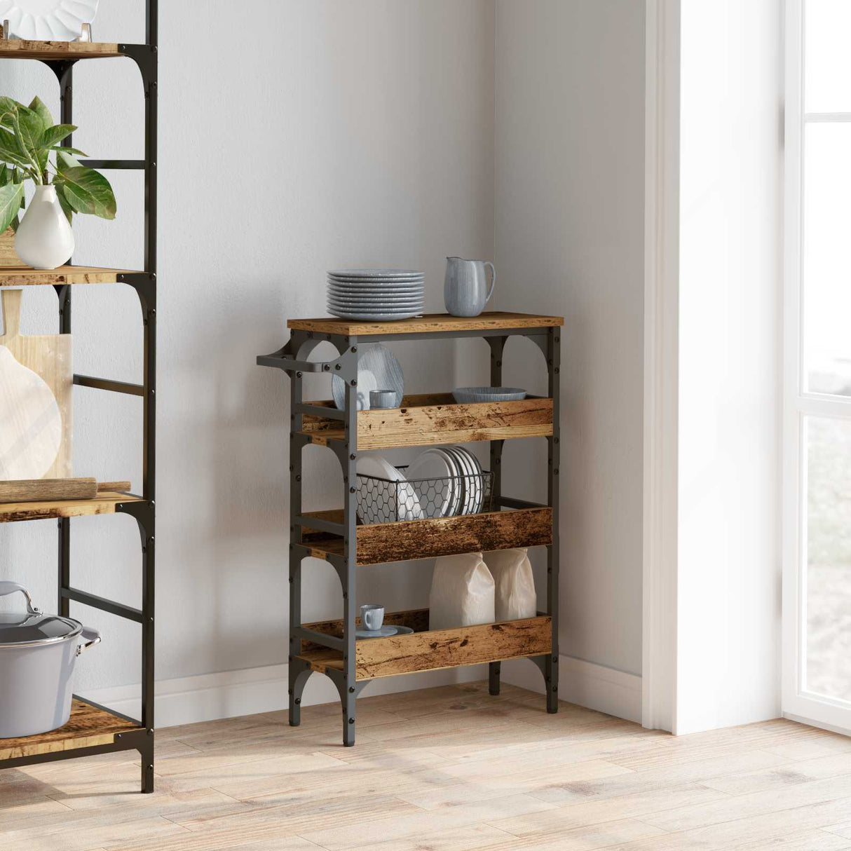 vidaXL Keukentrolley 53x20x76 cm bewerkt hout zwart