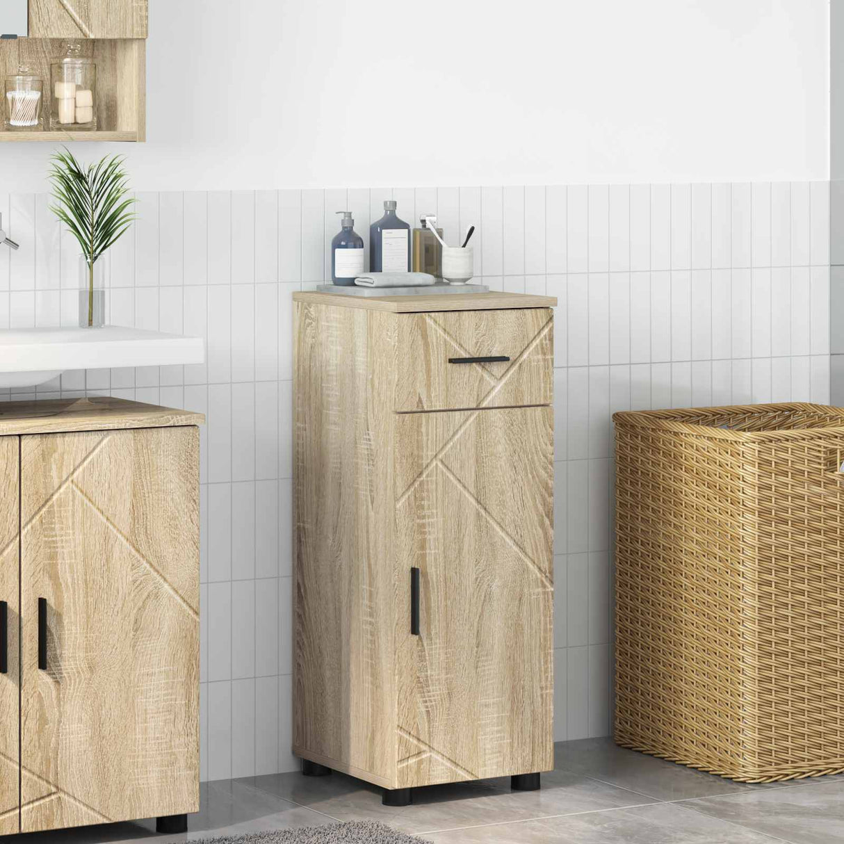 vidaXL Bathroom Cabinet with Drawer White 30x35x80 cm Engineered Wood & Metal