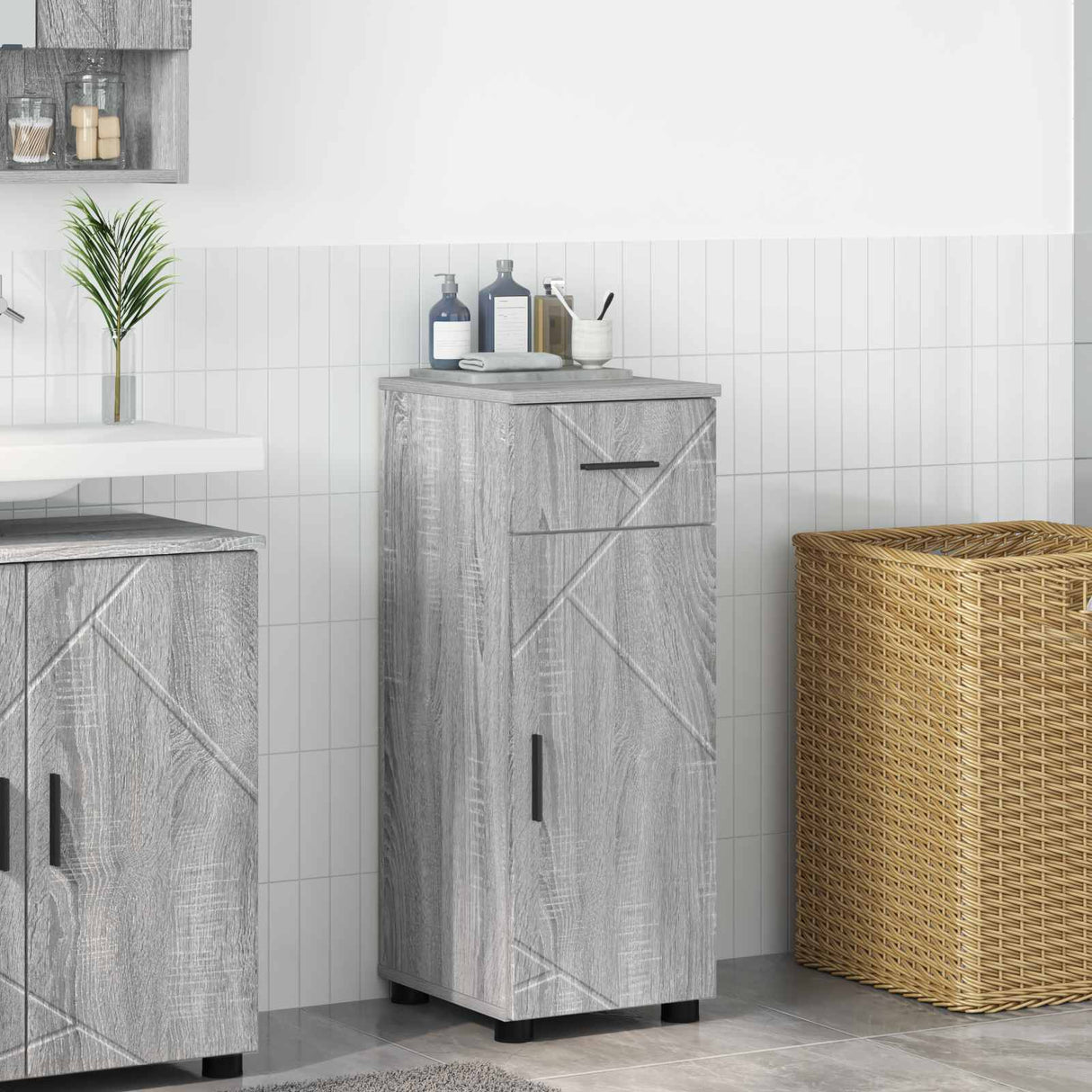 vidaXL Bathroom Cabinet with Drawer White 30x35x80 cm Engineered Wood & Metal