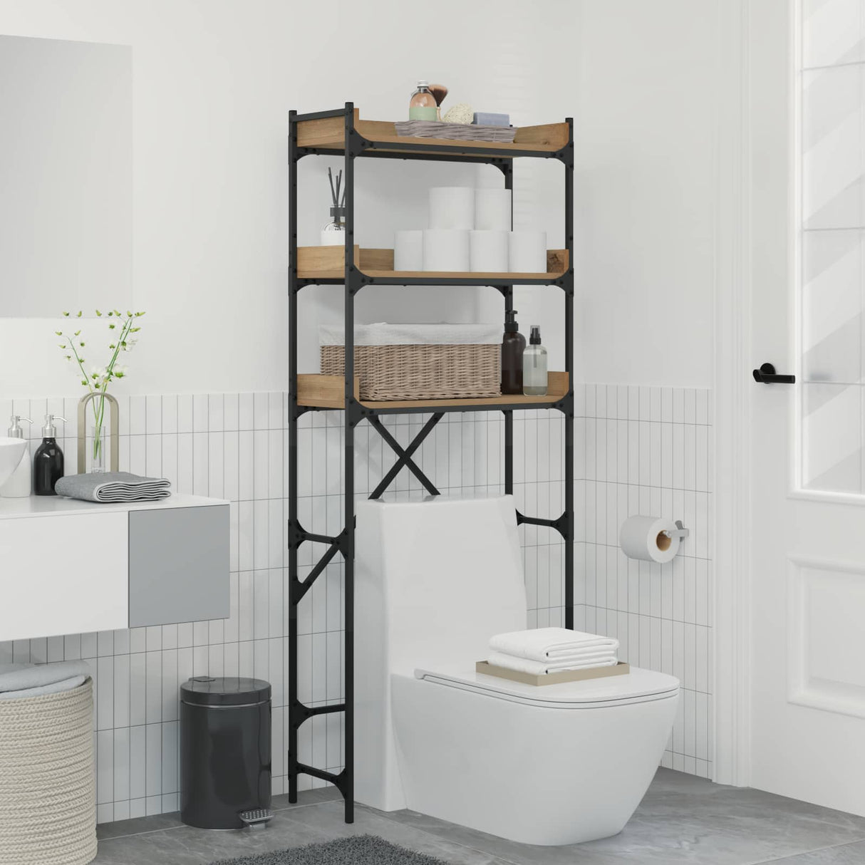 vidaXL Washing Machine Cabinet 67x25x163 cm Engineered Wood Black