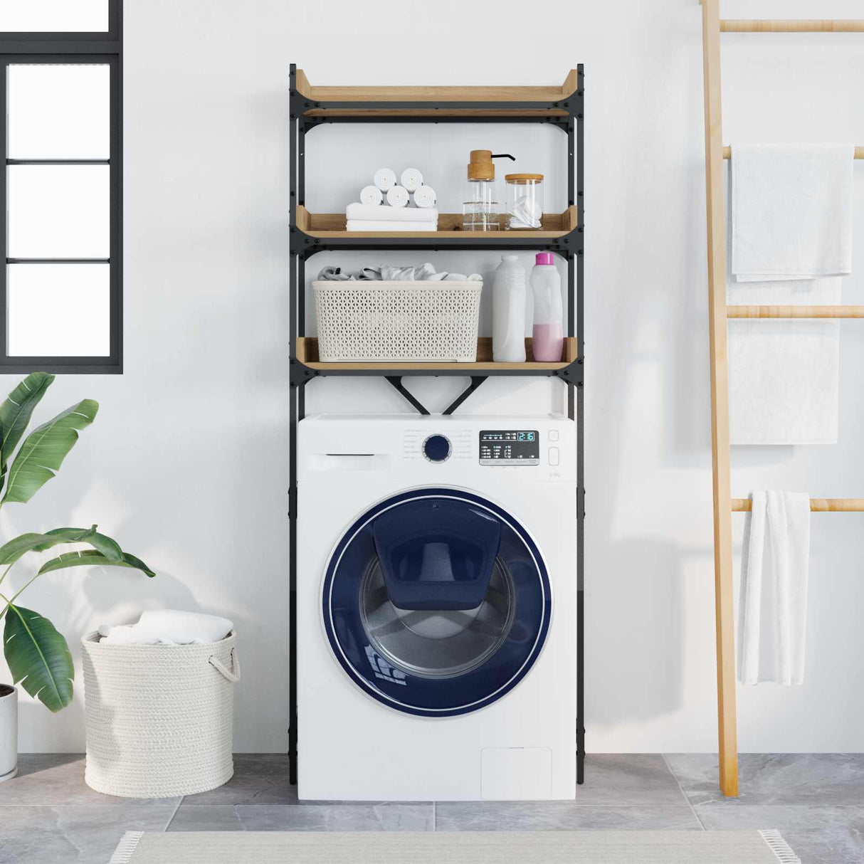 vidaXL Washing Machine Cabinet 67x25x163 cm Engineered Wood Black