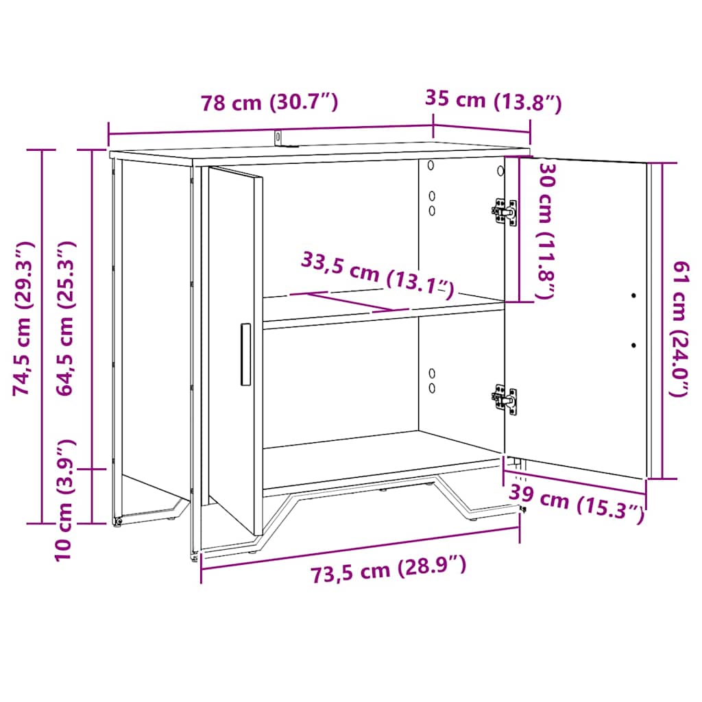 vidaXL Dressoir 78x35,5x74,5 cm bewerkt hout sonoma eikenkleurig