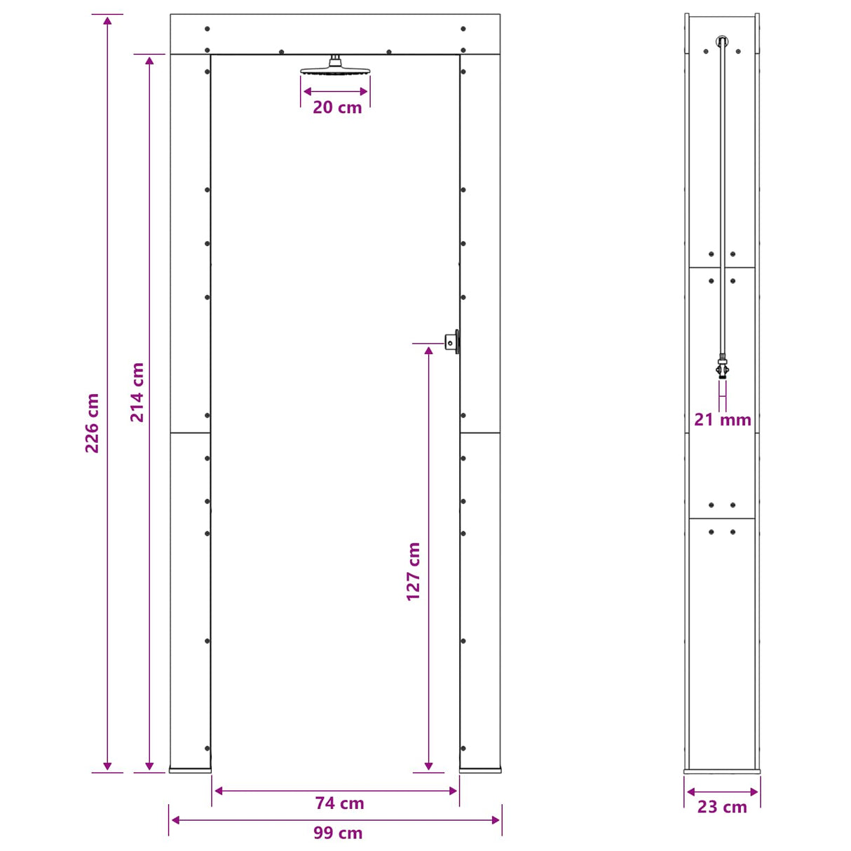 vidaXL Buitendouche 226 cm Massief grenenhout en roestvrijstaal