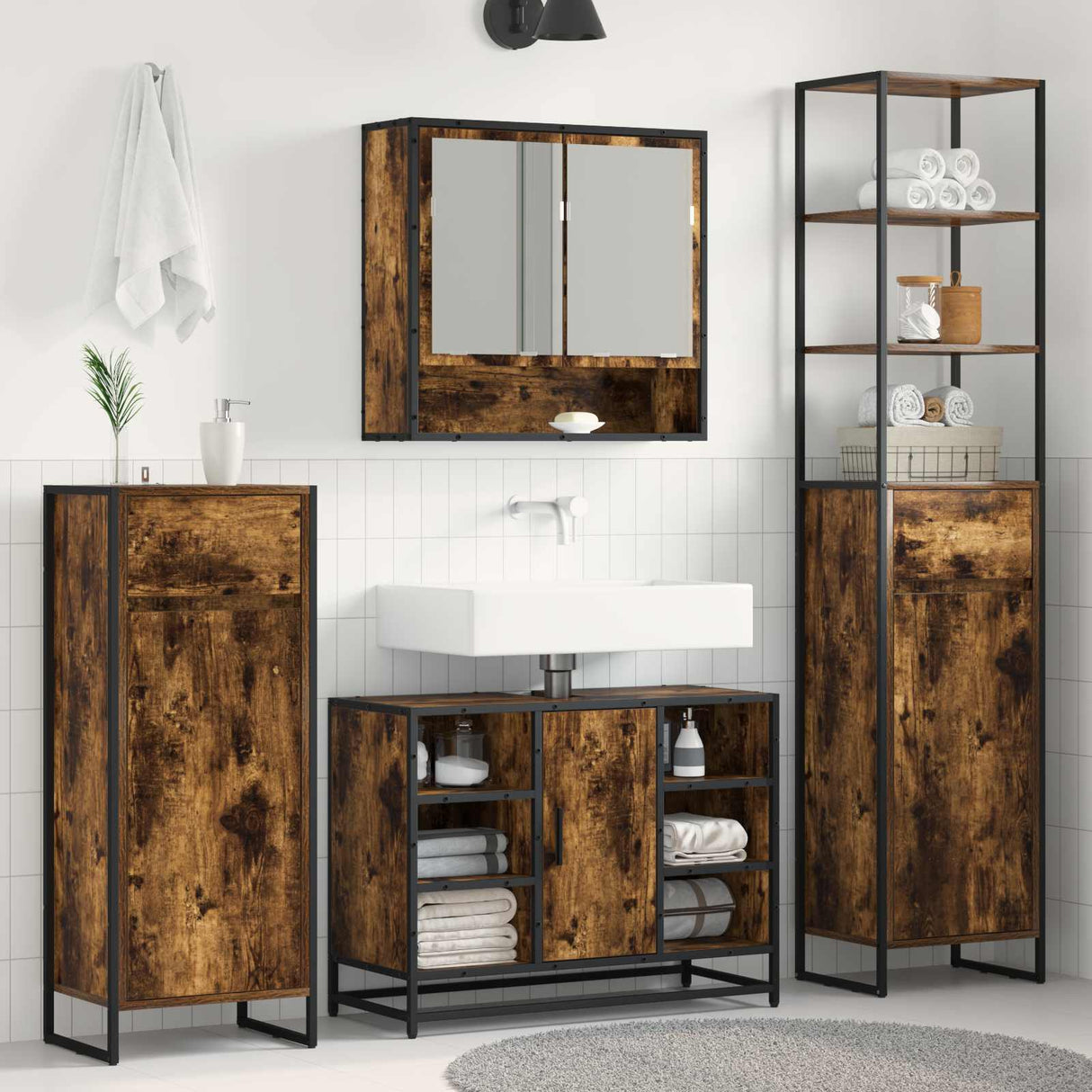 vidaXL Badkamerkast met lade Zwart Eiken 40 x 30 x 100 cm Bewerkt hout