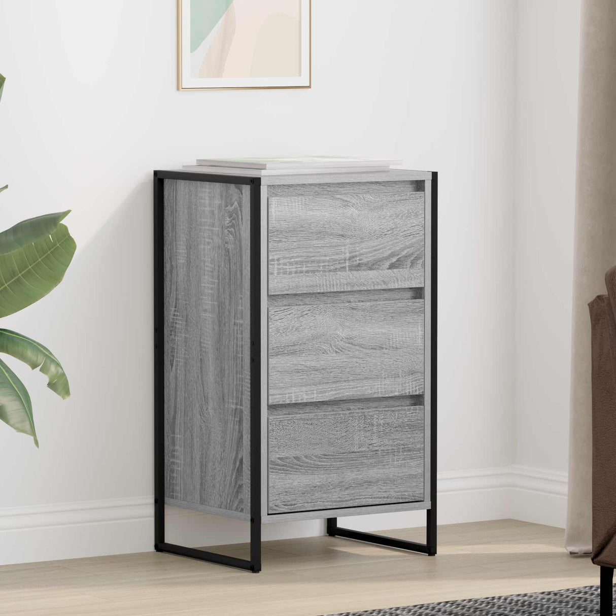 vidaXL Dressoir met lade Zwart Eiken 42 x 36 x 75,5 cm Bewerkt hout