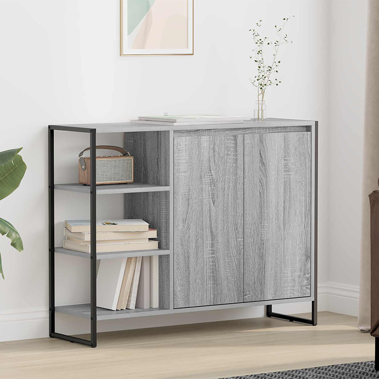 vidaXL Sideboard Black Oak 96.5 x 30 x 75 cm Engineered Wood
