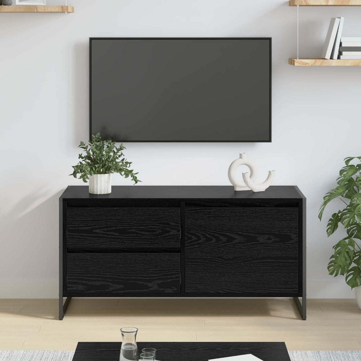 vidaXL TV Kast met lade Zwart Eiken 100 x 36 x 49,5 cm Bewerkt hout