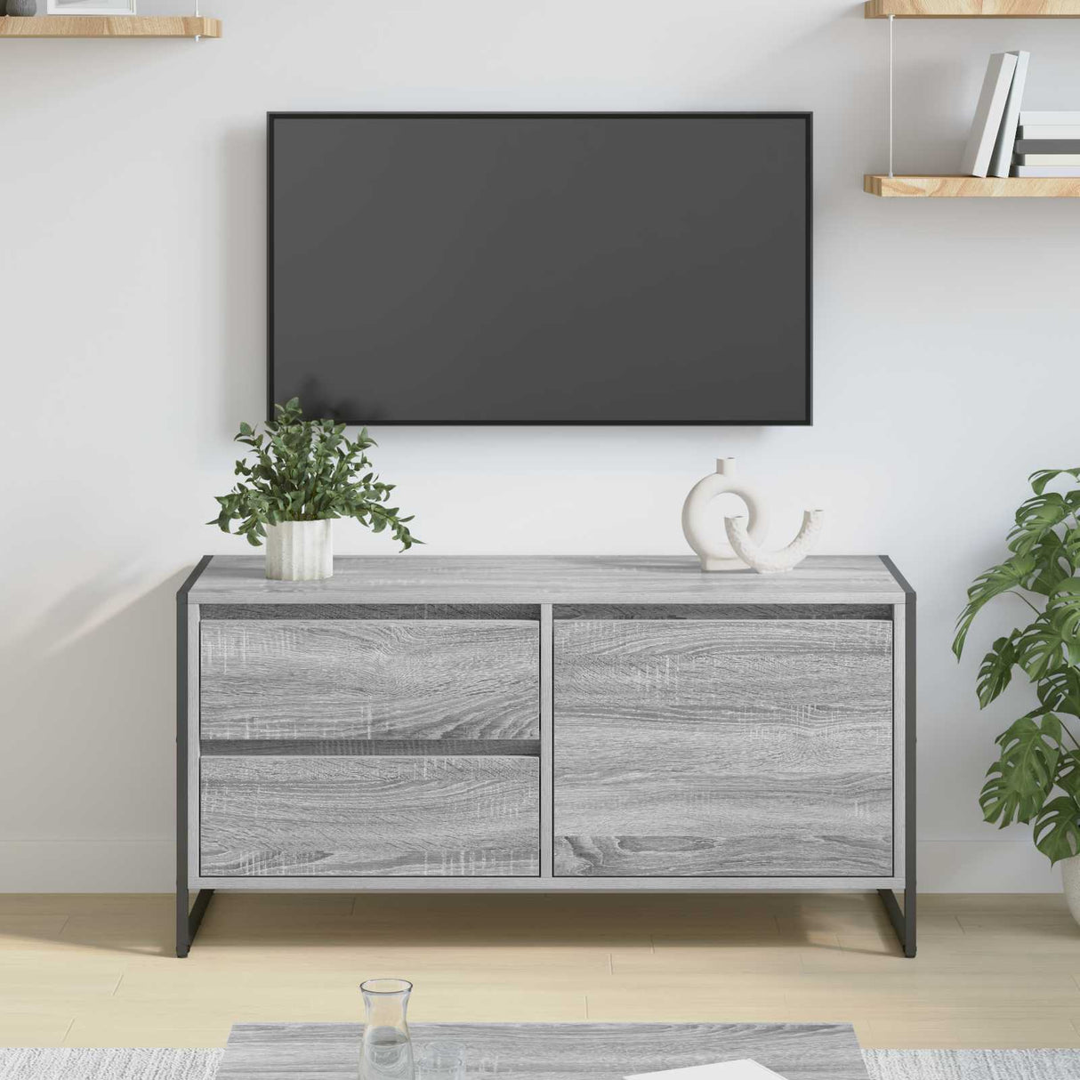 vidaXL TV Kast met lade Zwart Eiken 100 x 36 x 49,5 cm Bewerkt hout