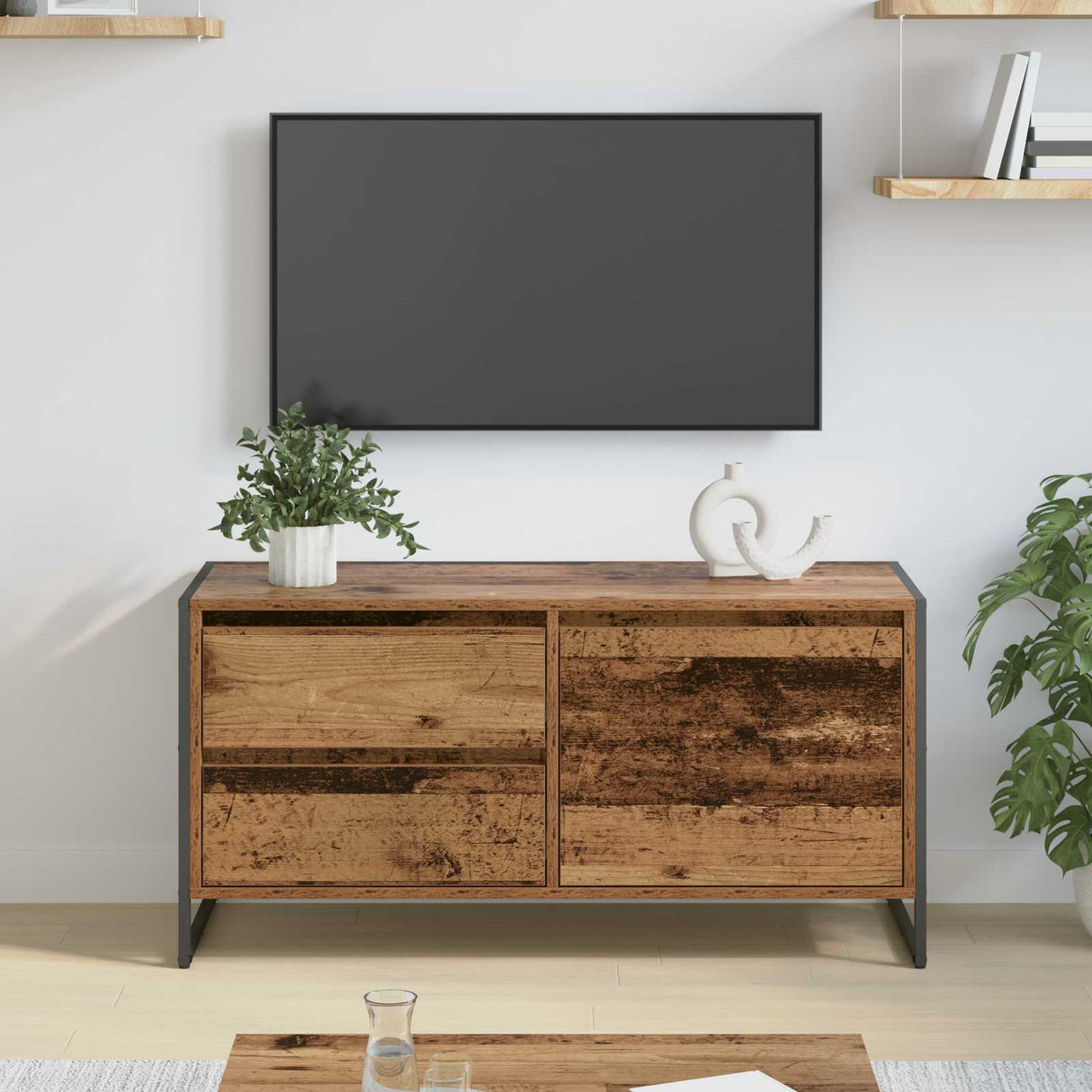 vidaXL TV Kast met lade Zwart Eiken 100 x 36 x 49,5 cm Bewerkt hout