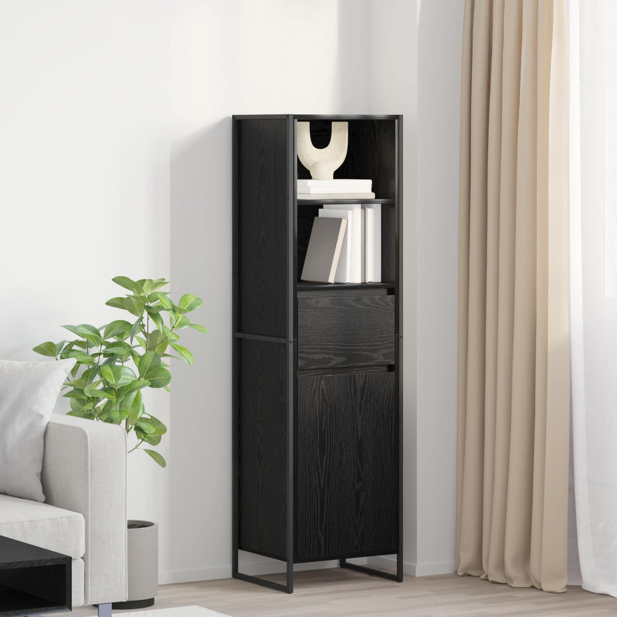 vidaXL Boekenkast met lade Zwart Eiken 43 x 36 x 150.5 cm Bewerkt hout