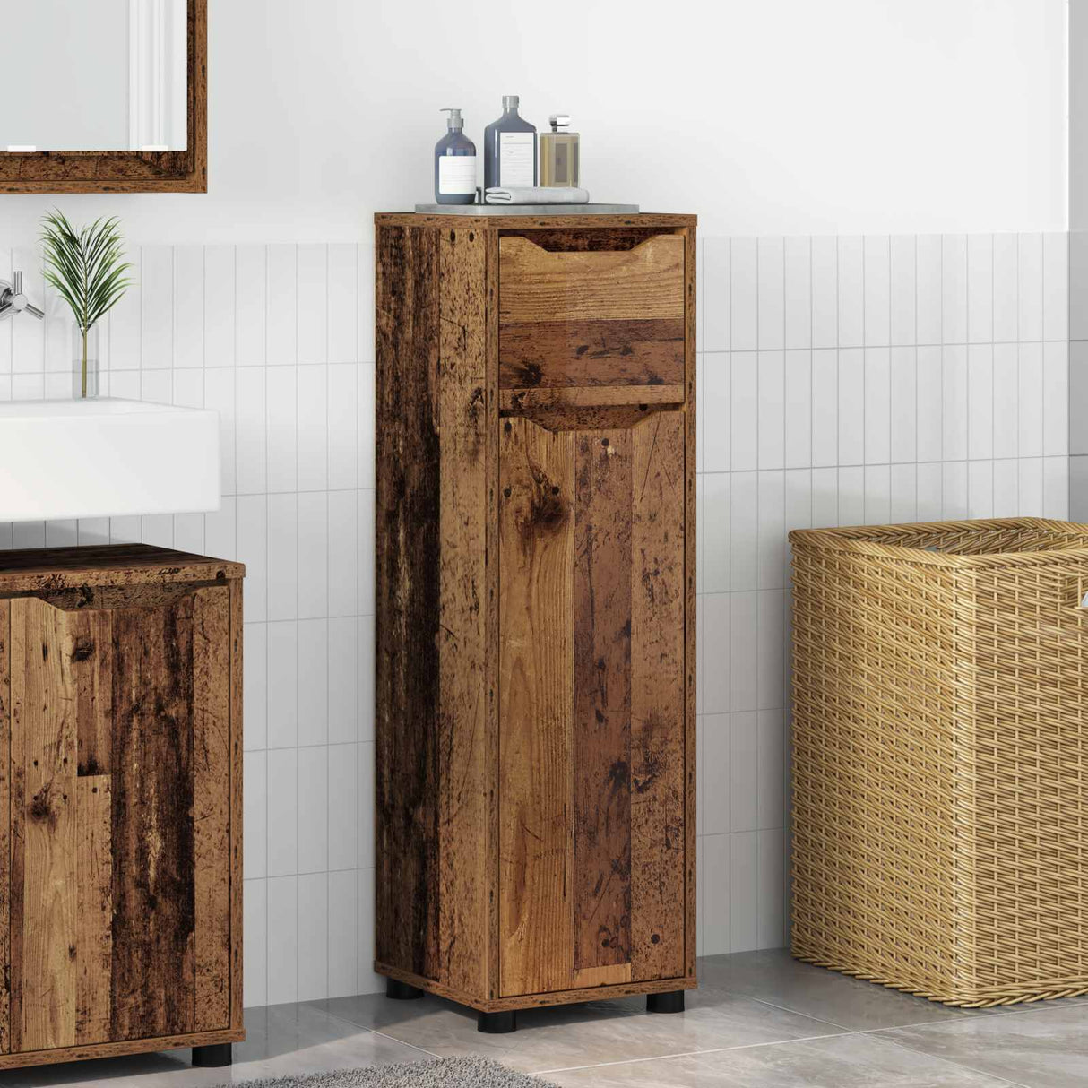 vidaXL Badkamerkast met lade Wit 30,5 x 30 x 101 cm Bewerkt hout