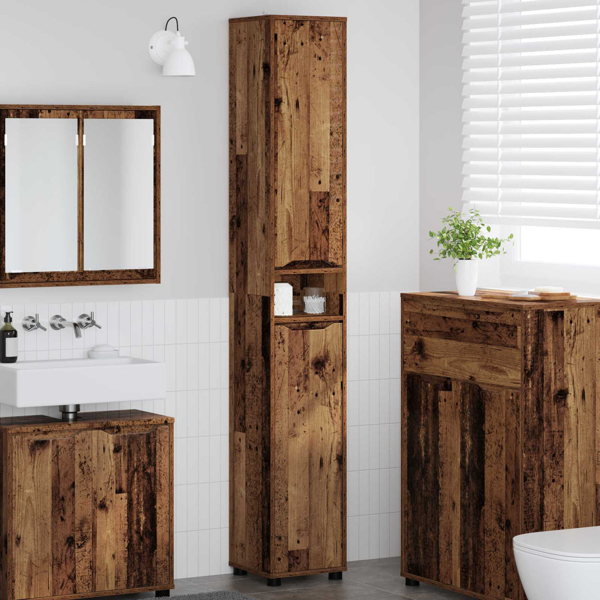 vidaXL Badkamerkast met plank Wit 30,5 x 30 x 195 cm Bewerkt hout