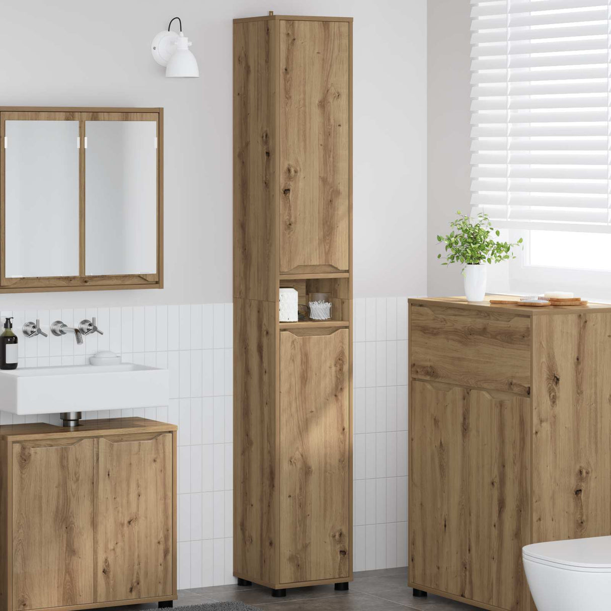 vidaXL Badkamerkast met plank Wit 30,5 x 30 x 195 cm Bewerkt hout