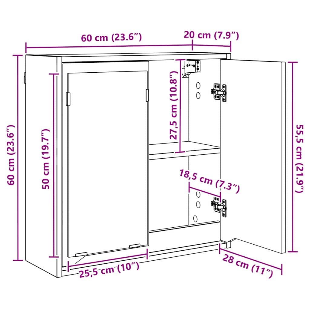 vidaXL Bathroom Mirror Cabinet with Shelf White 60x20x60 cm Engineered Wood