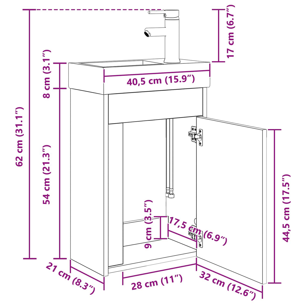 vidaXL Bathroom Cabinet with Faucet White 40.5 x 22.5 x 62 cm