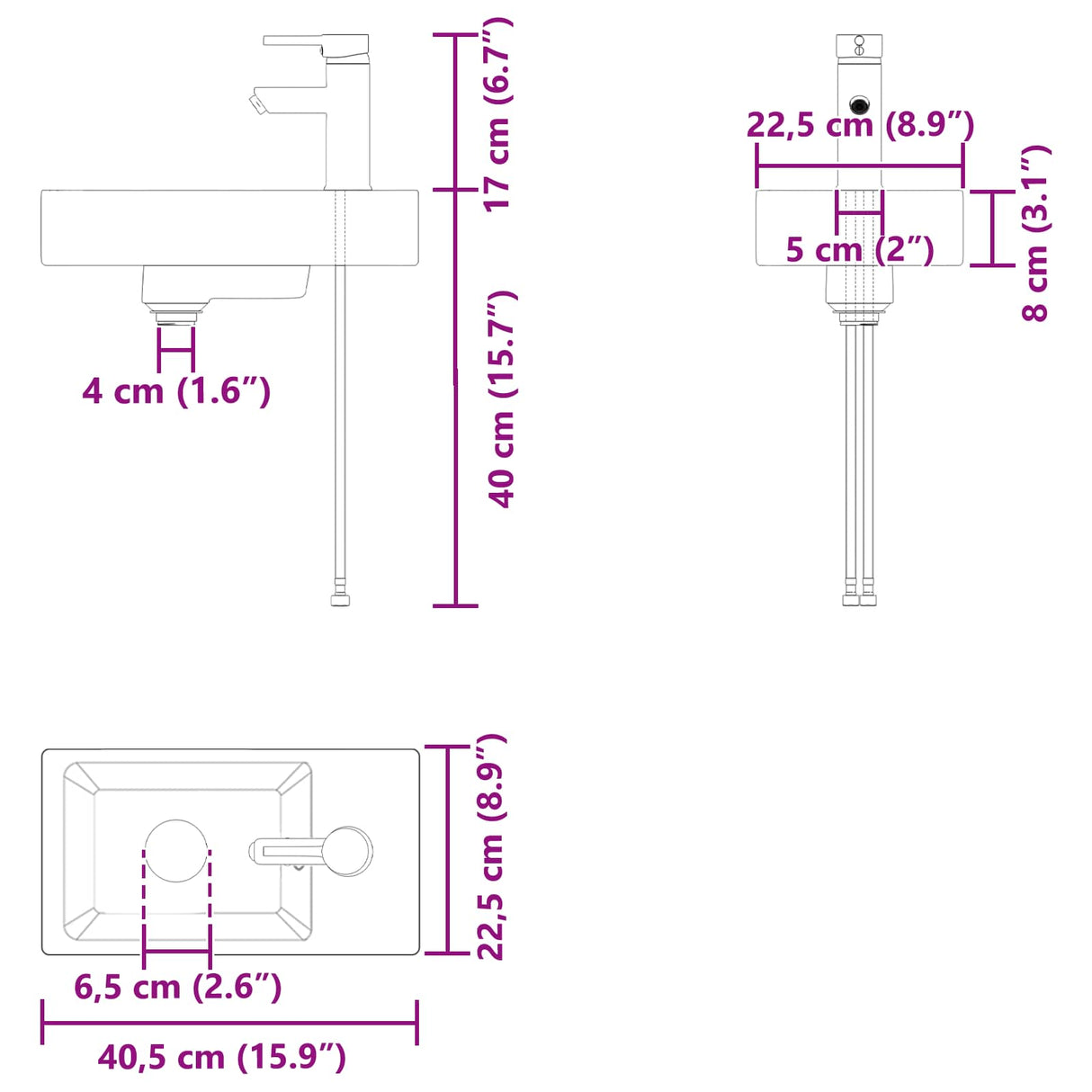 vidaXL Bathroom Cabinet with Faucet White 40.5 x 22.5 x 62 cm