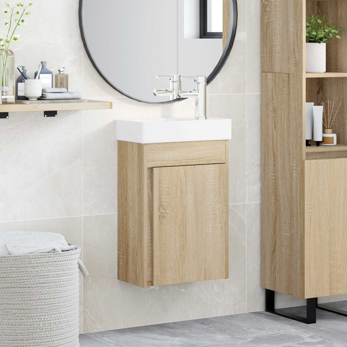 vidaXL Bathroom Cabinet with Faucet White 40.5 x 22.5 x 62 cm