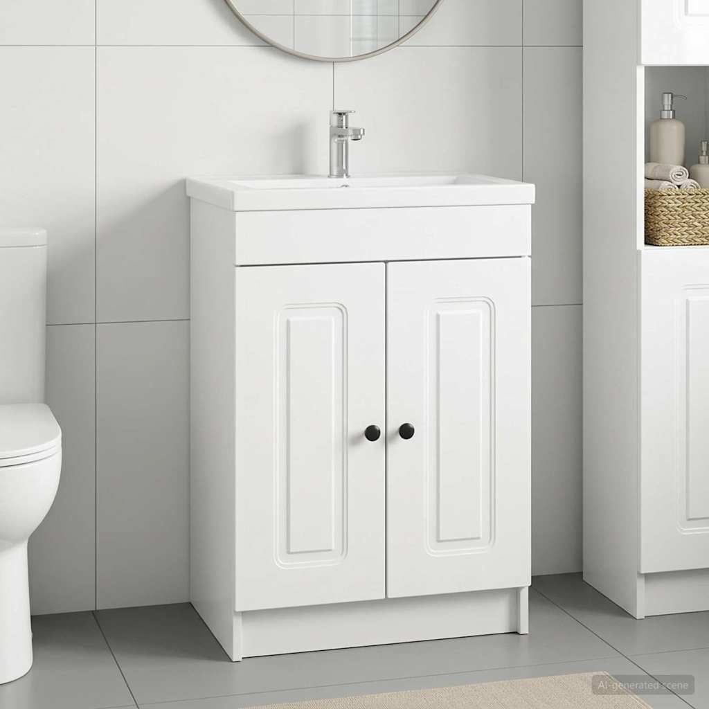 vidaXL Badkamer onder Wastafel Kast Wit 56 x 37,5 x 81 cm Bewerkt hout