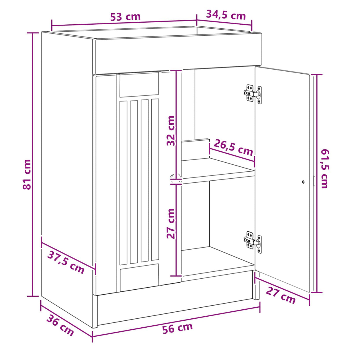 vidaXL Badkamer onder Wastafel Kast Wit 56 x 37,5 x 81 cm Bewerkt hout