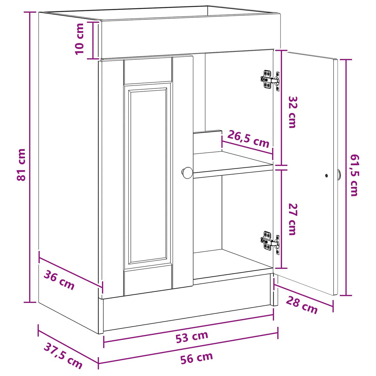 vidaXL Badkamer onder Wastafel Kast Wit 56 x 37,5 x 81 cm Bewerkt hout