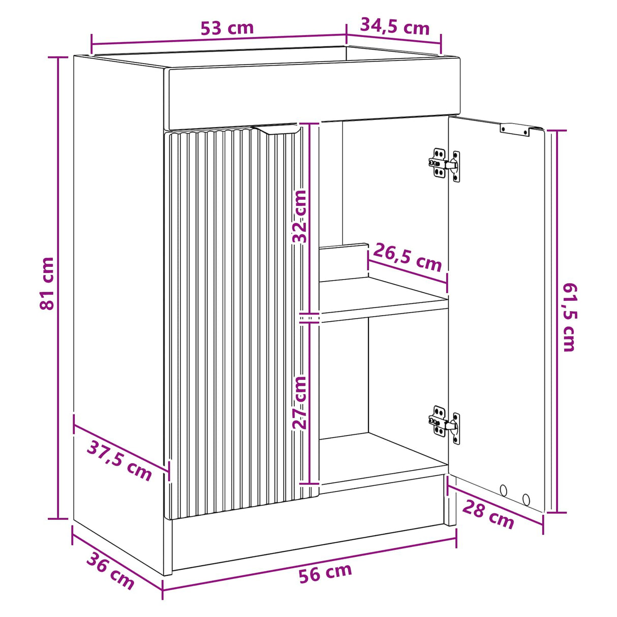 vidaXL Badkamer onder Wastafel Kast Wit 56 x 37,5 x 81 cm Bewerkt hout