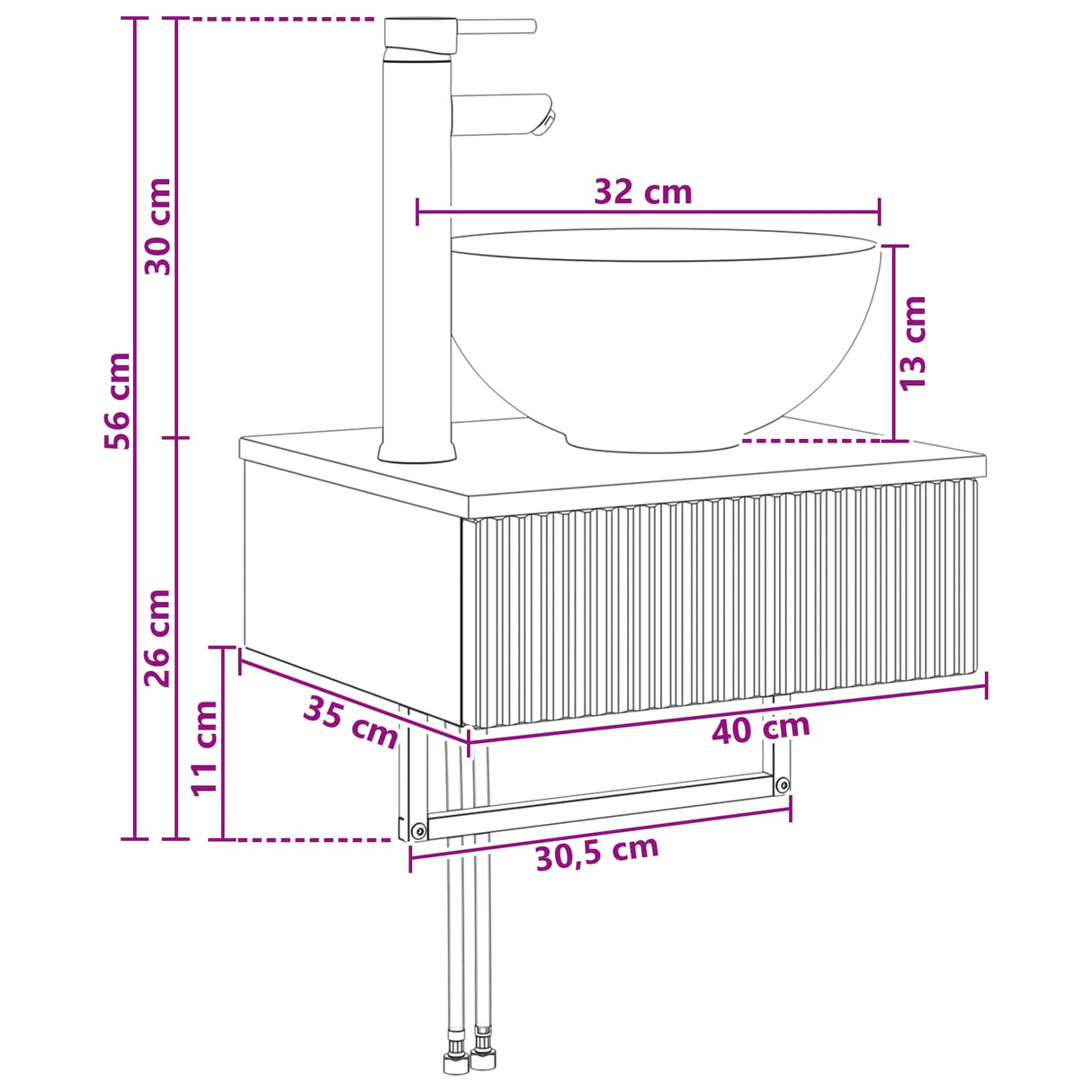vidaXL Wandgemonteerde wastafel Wit 40 x 35 x 39 cm Bewerkt hout