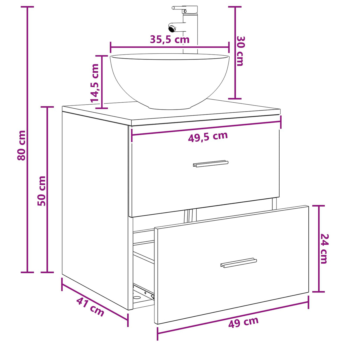 vidaXL Wandgemonteerde wastafel van een meubel Wit 49,5 x 41 x 64,5 cm