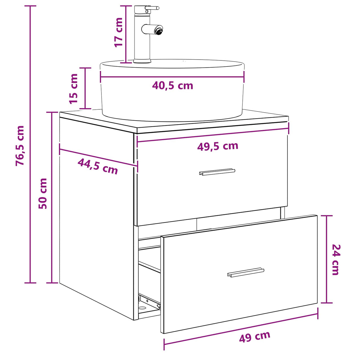 vidaXL Wall-mounted Basin from a Cabinet White 49.5 x 44.5 x 65 cm