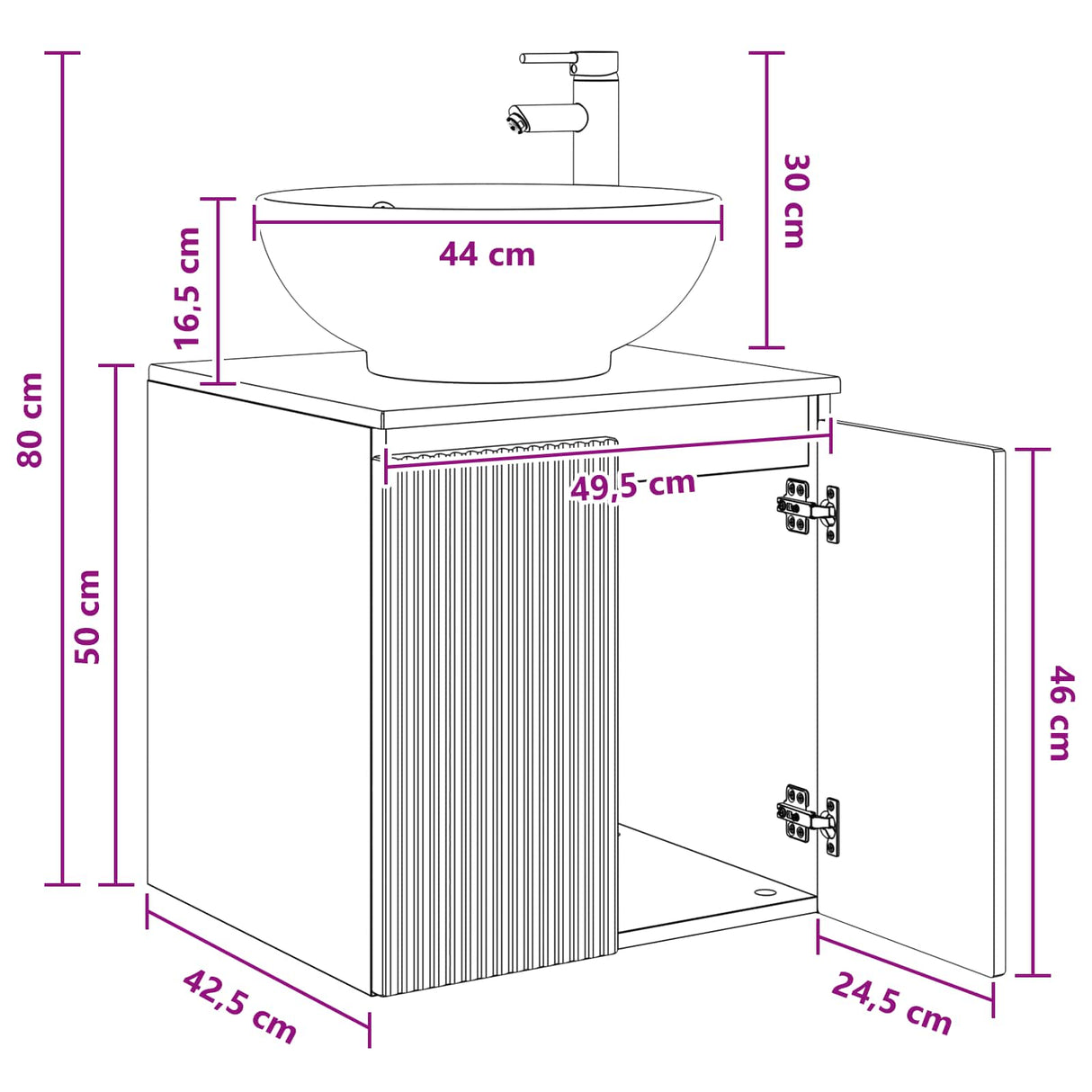 vidaXL Wandgemonteerde wastafel van een meubel Wit 49,5 x 44,5 x 65 cm